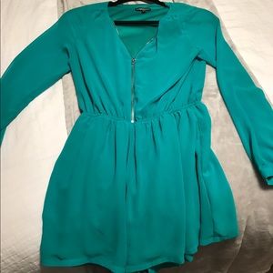 Teal Express Romper with sheer sleeves!